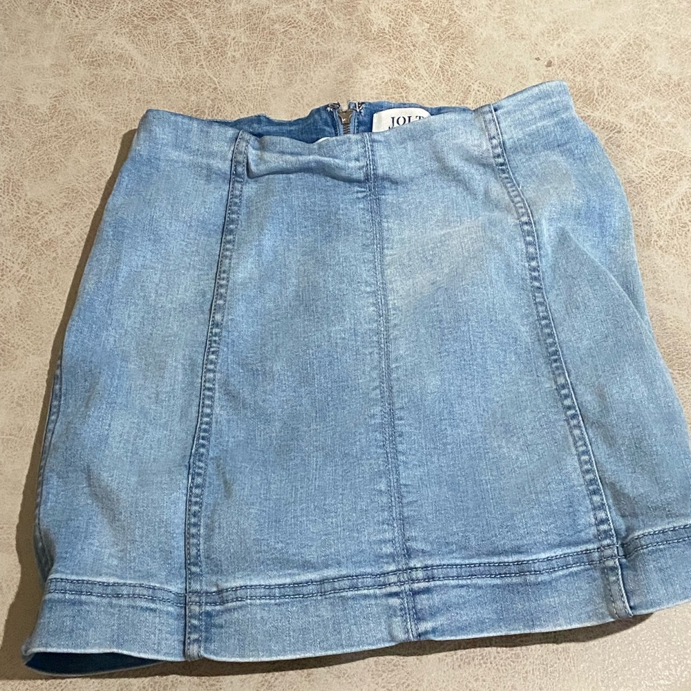 Light blue Jolt mini skirt with zipper in back.